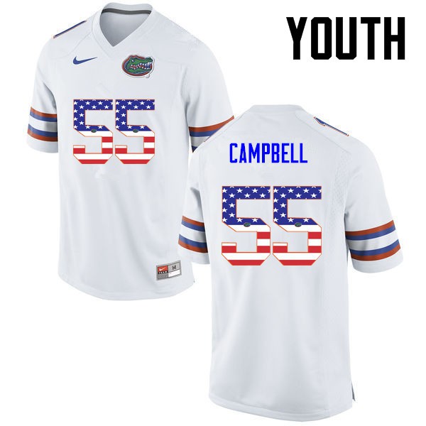 Florida Gators Youth #55 Kyree Campbell College Football USA Flag Fashion White